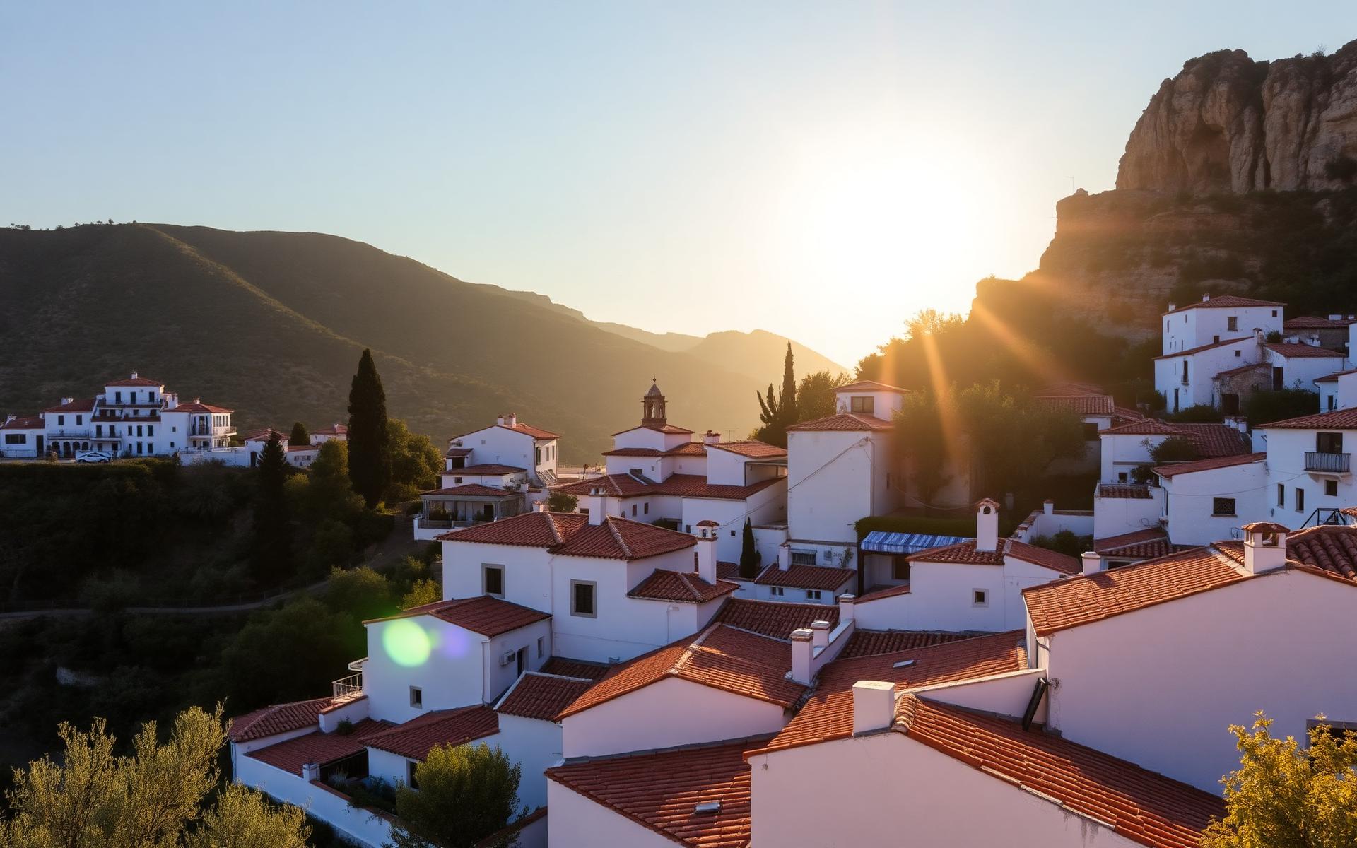 Andalusian white village at sunrise